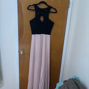 Floor length pleated gown blush pink & black